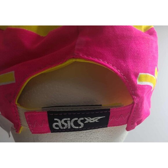 VINTAGE USA ASICS YELLOW REVERSABLE RUNNING CAP,neon,80s,90s,ONE OF A KIND! - Picture 5 of 10